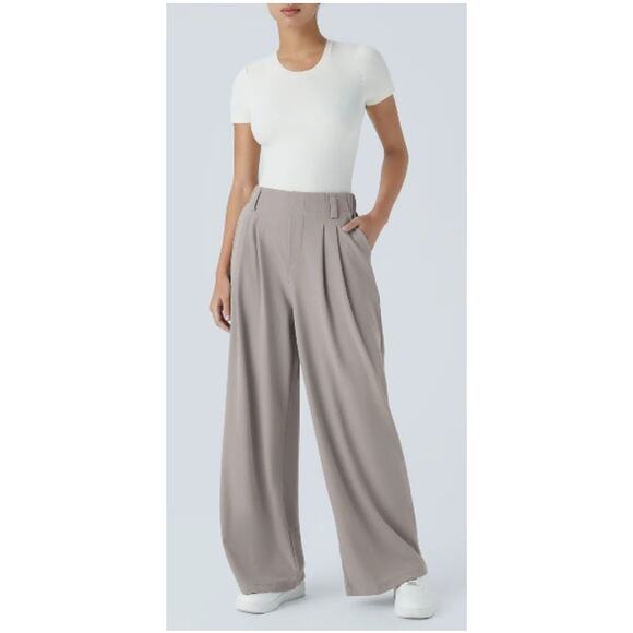HALARA Pants - Halara Flex High Waisted Pocket Gray Wide Leg Waffle Career Office Pants, Size L